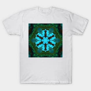 Psychedelic Hippie Flower Blue and Green T-Shirt